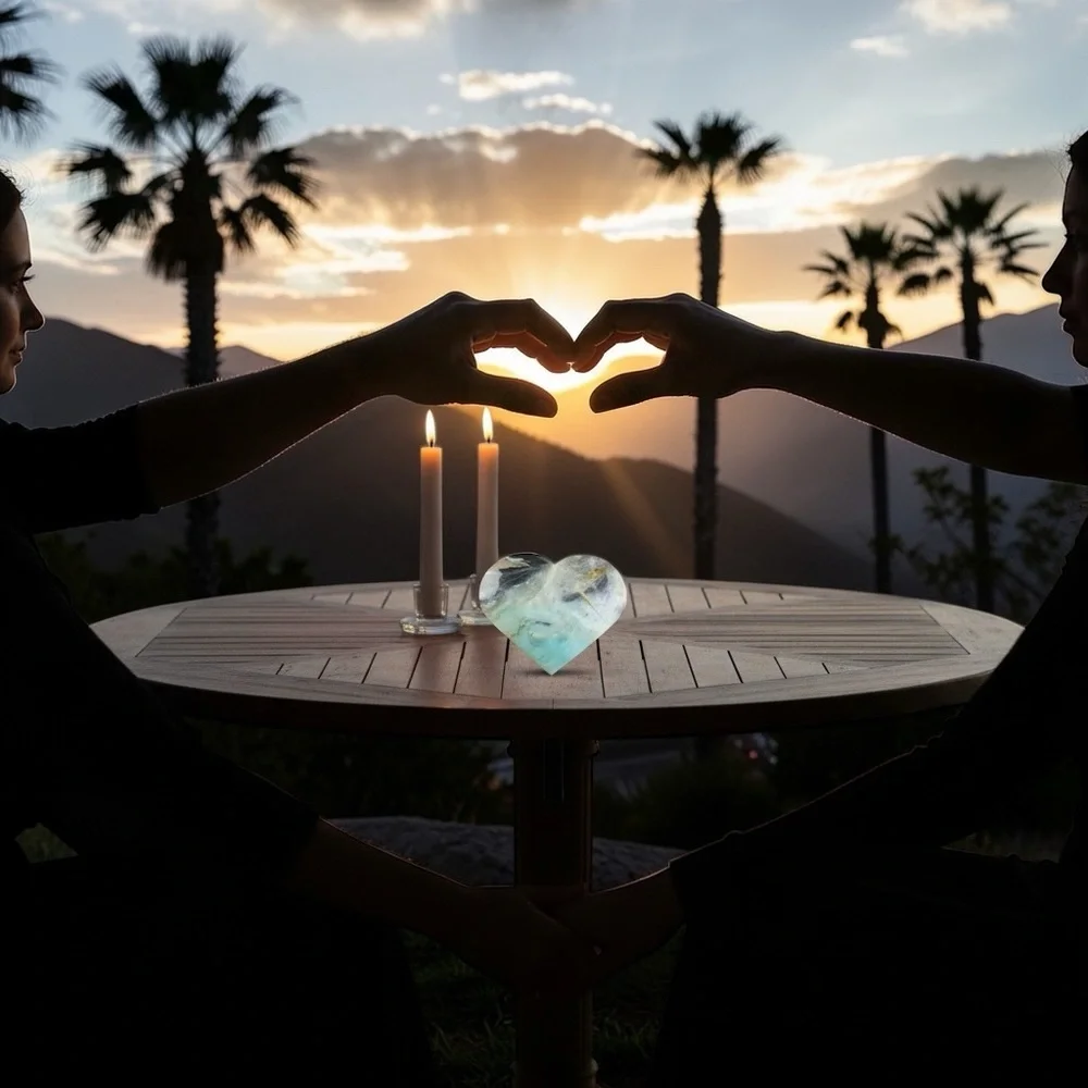 Amazonite, calcite and quartz Large Heart Shape Hand Carved Natural Stone